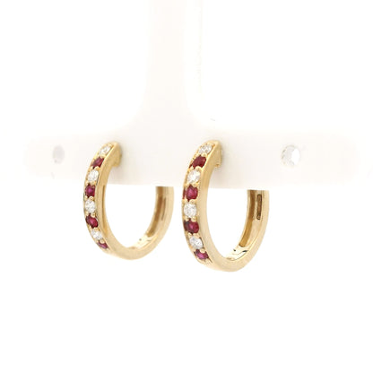 0.18ct Round Ruby And Diamond Hoop Earrings