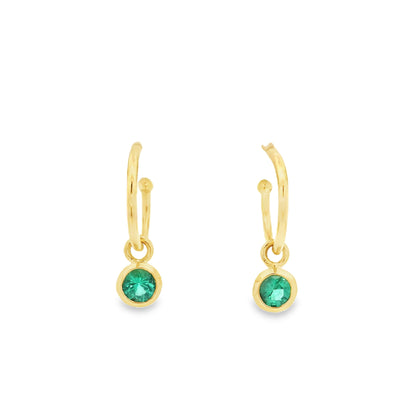 0.48ct Round Emerald Drop On Hoop Earrings