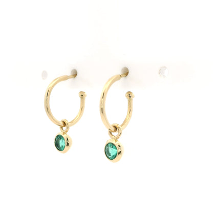 0.48ct Round Emerald Drop On Hoop Earrings