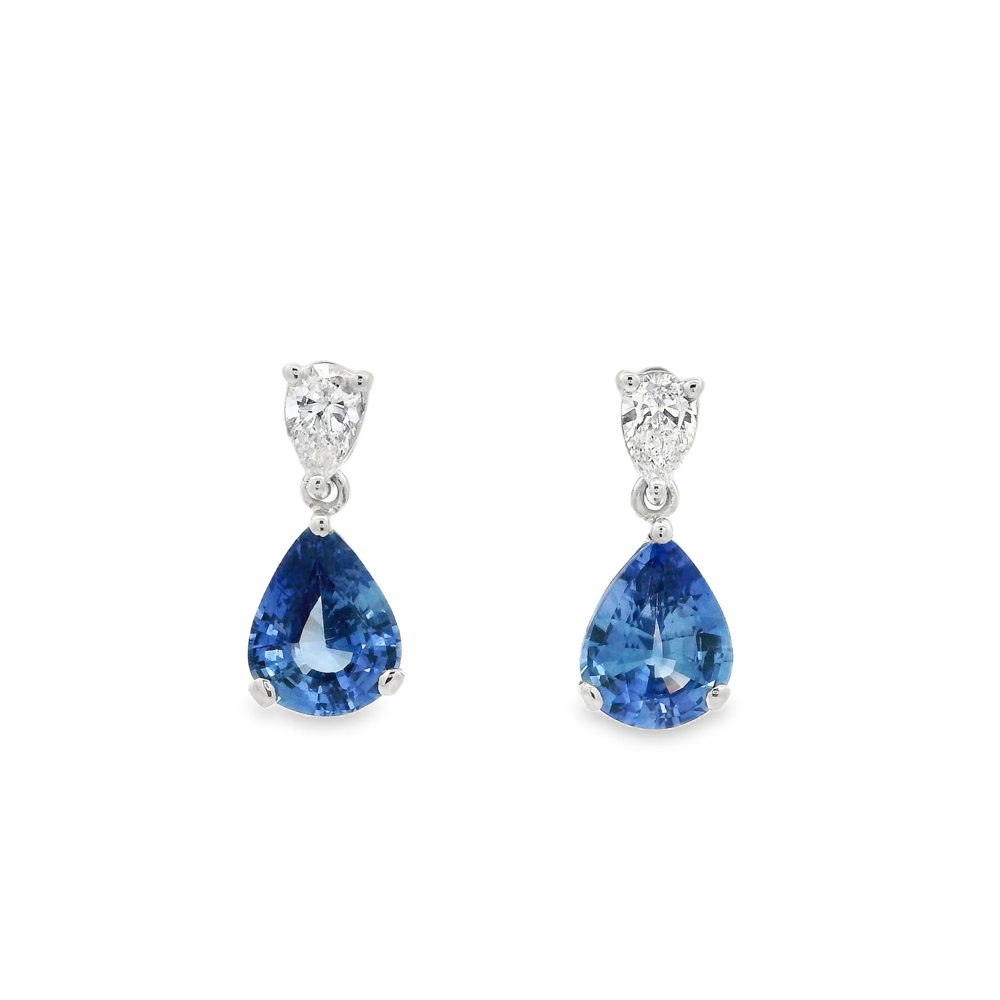 3.45ct Pear On Pear Sapphire And Diamond Drop Earrings