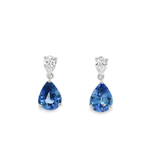 3.45ct Pear On Pear Sapphire And Diamond Drop Earrings