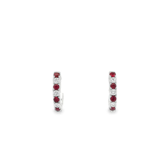0.21ct Round Ruby And Diamond Hoop Earrings