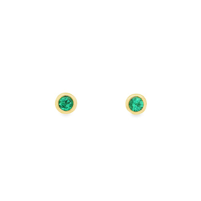 0.34ct Rubover Round Emerald Solitaire Stud Earrings