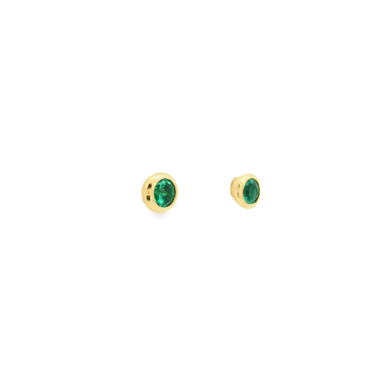 0.34ct Rubover Round Emerald Solitaire Stud Earrings