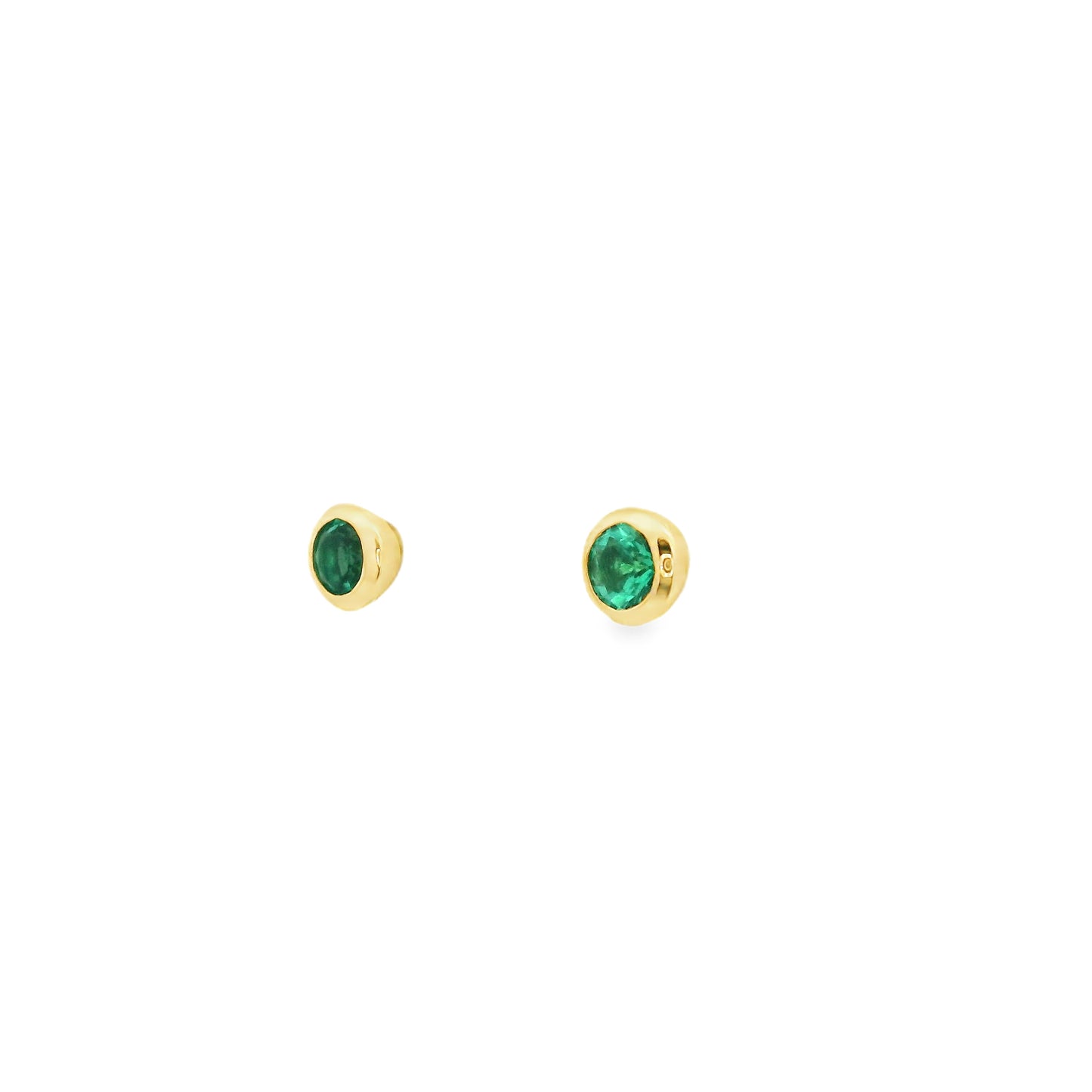 0.34ct Rubover Round Emerald Solitaire Stud Earrings