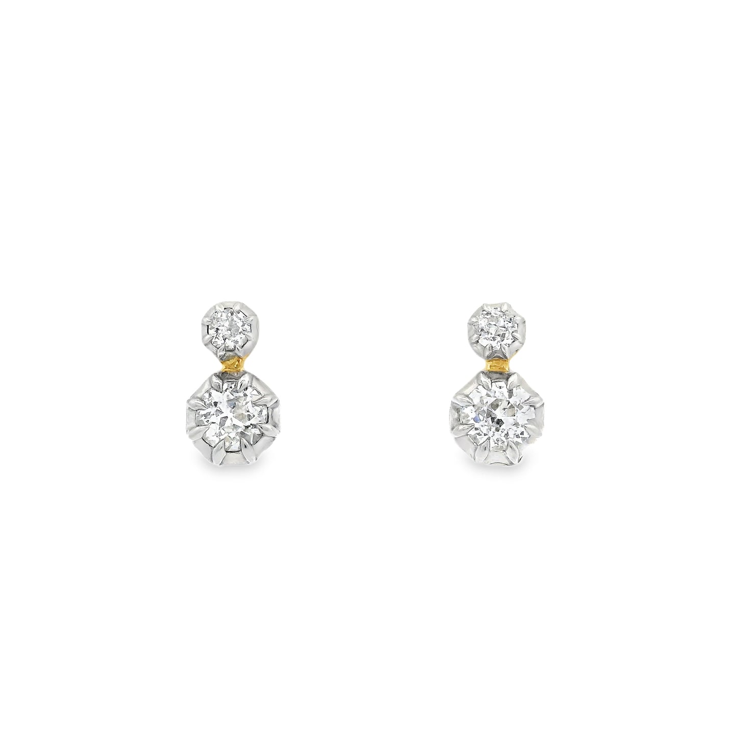 Round Diamond Two Stone Georgian Style Drop Earrings