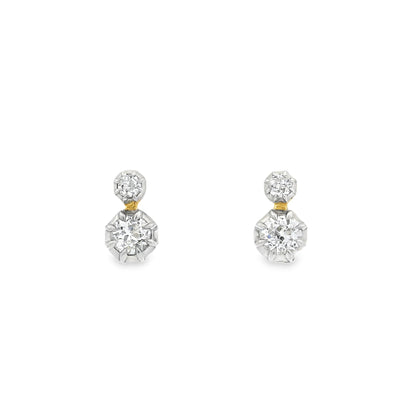 Round Diamond Two Stone Georgian Style Drop Earrings