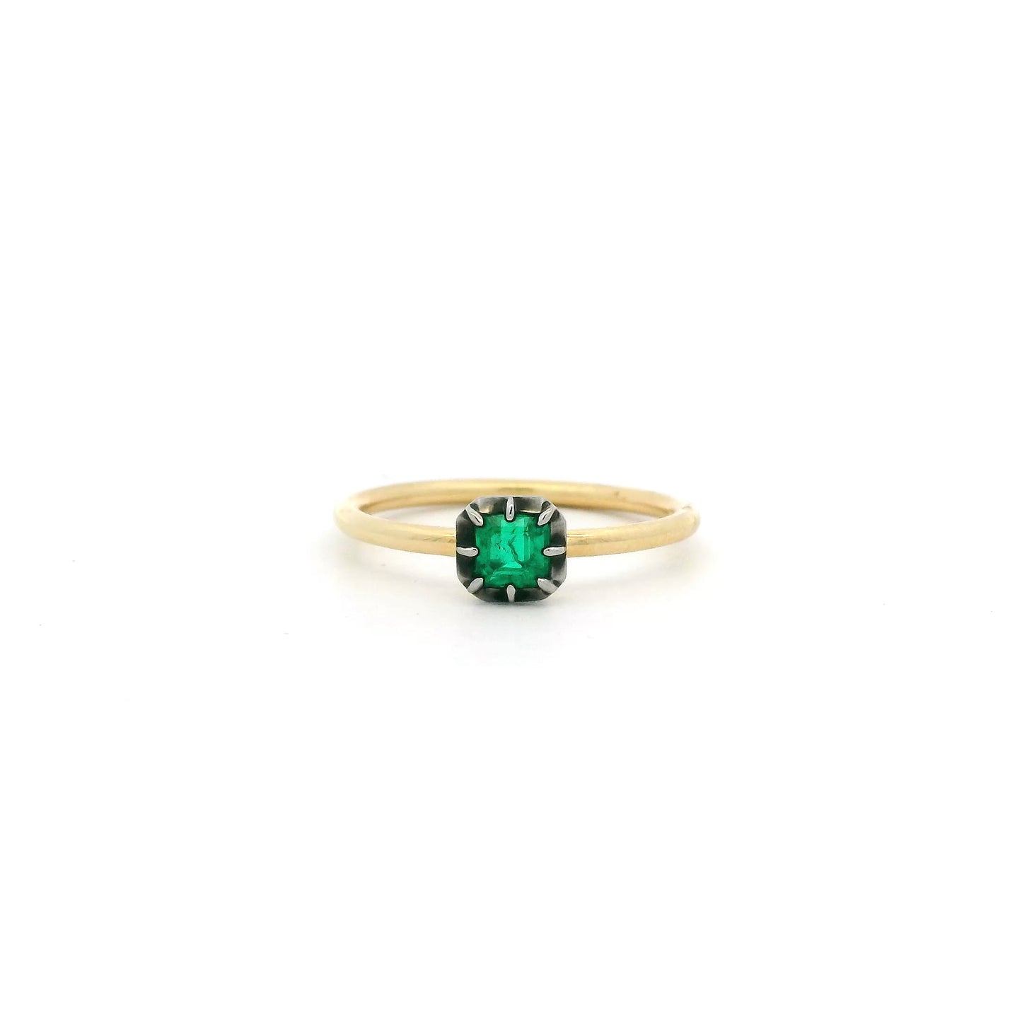 0.26ct Emerald Cut Emerald Georgian Style Solitaire Ring