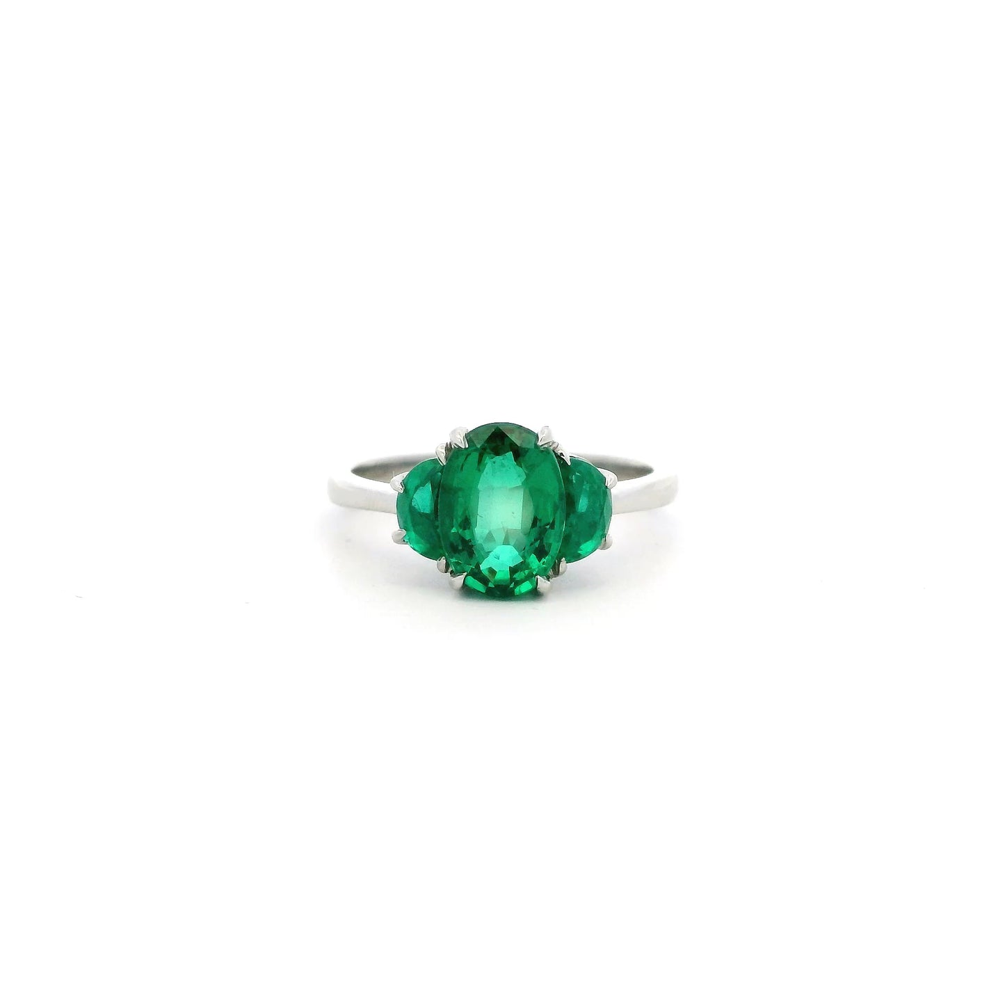 2.24ct Oval And Half Moon Cut Emerald Three Stone Ring
