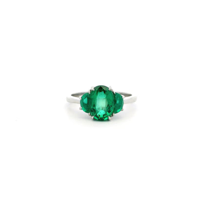 2.24ct Oval And Half Moon Cut Emerald Three Stone Ring