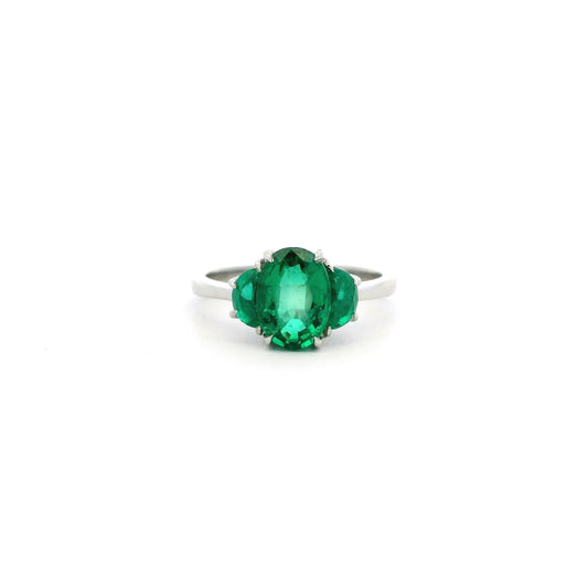 2.24ct Oval And Half Moon Cut Emerald Three Stone Ring