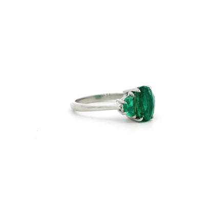 2.24ct Oval And Half Moon Cut Emerald Three Stone Ring