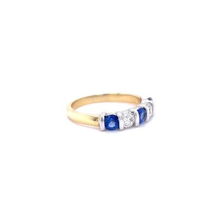 Round Sapphire and Diamond Five Stone Ring