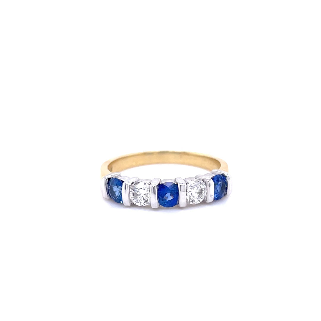 Round Sapphire and Diamond Five Stone Ring