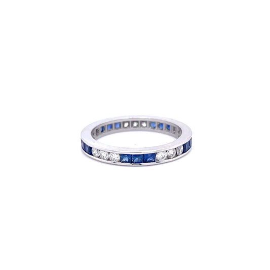 0.95ct Square Sapphire and Round Diamond Channel Set Eternity Ring
