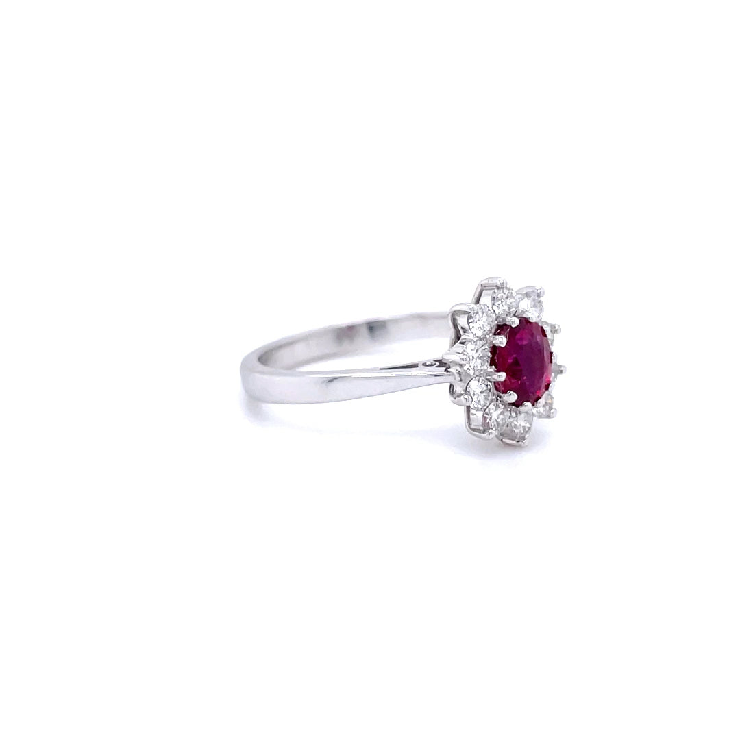0.73ct Oval Ruby And Diamond Cluster Ring