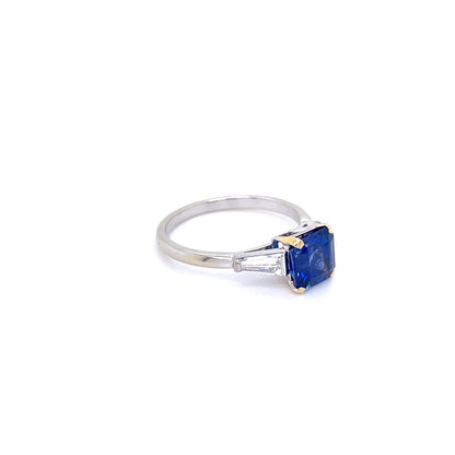 1.95ct Scissor Cut Sapphire And Diamond Three Stone Ring