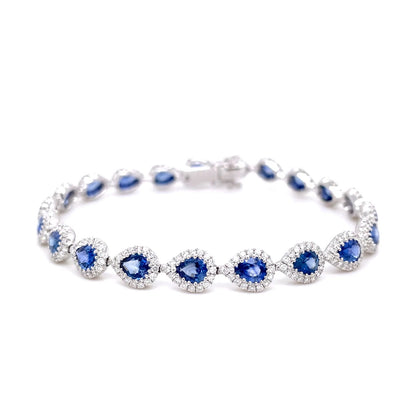 7ct Pear Cut Sapphire And Round Diamond Clusters Bracelet