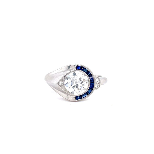 1.45ct transitional cut Diamond and Sapphire ring.