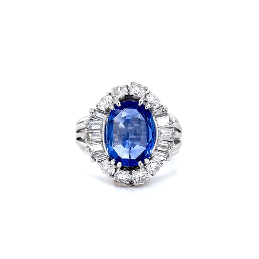 4.34ct Oval Sapphire And Diamond Cluster Ring