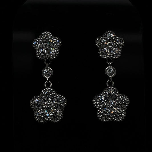 1.37ct Diamond Flower Drop Earrings