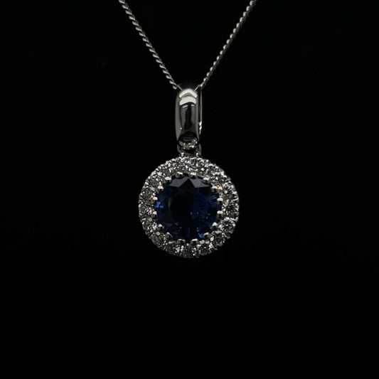 0.71ct Round Sapphire And Diamond Cluster Pendant