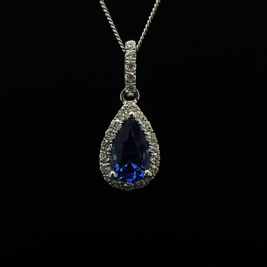0.82ct Pear Cut Sapphire And Diamond Cluster Pendant