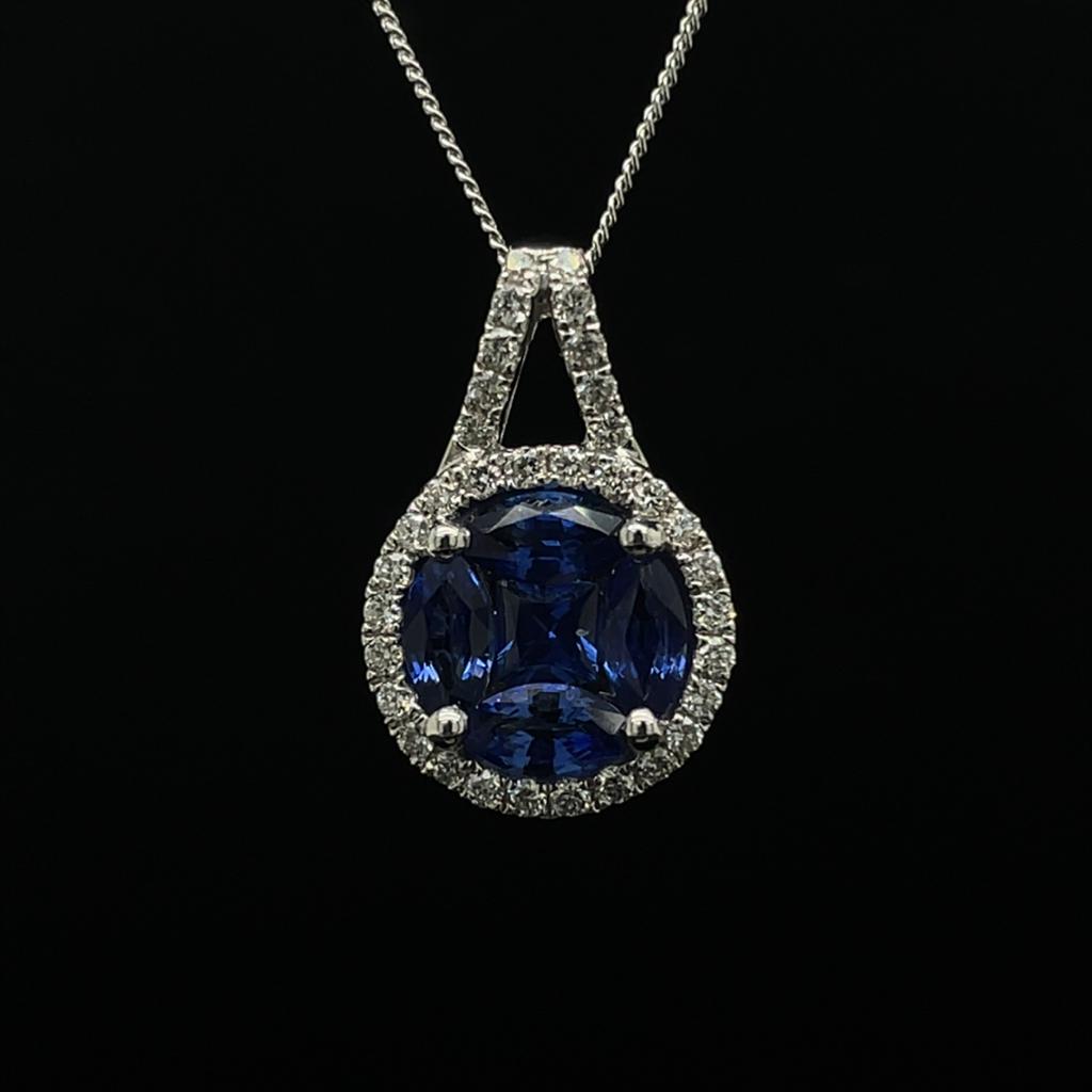 0.80ct Sapphire And Diamond Round Cluster Pendant