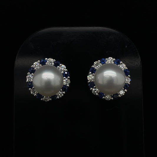 Pearl With Detachable Sapphire And Diamond Cluster Earrings