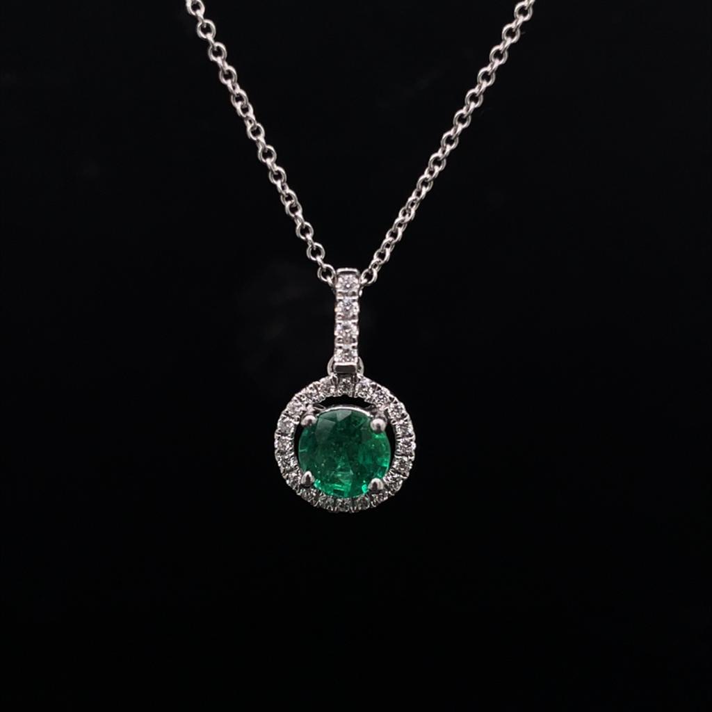 0.40ct Round Emerald And Diamond Halo Cluster Pendant