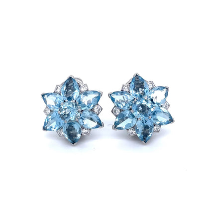 Vintage Cartier Aquamarine and Diamond Flower Clip Earrings