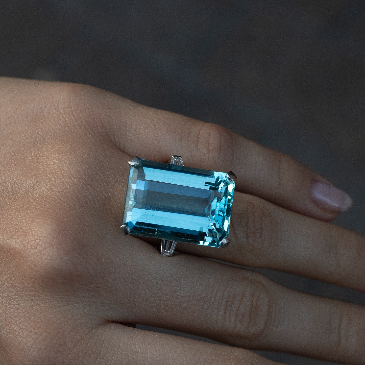 42.35ct Emerald Cut Aquamarine Dress Ring
