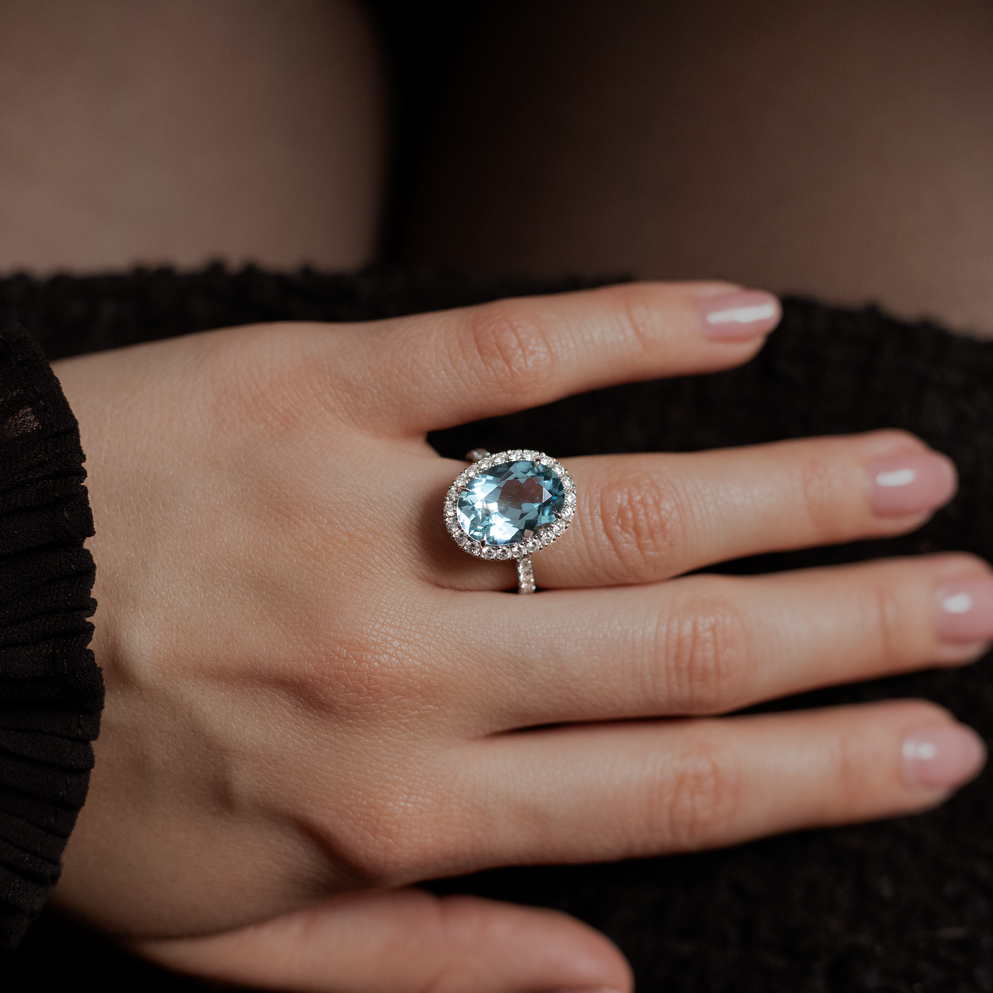 4.62ct Oval Aquamarine And Diamond Cluster Ring