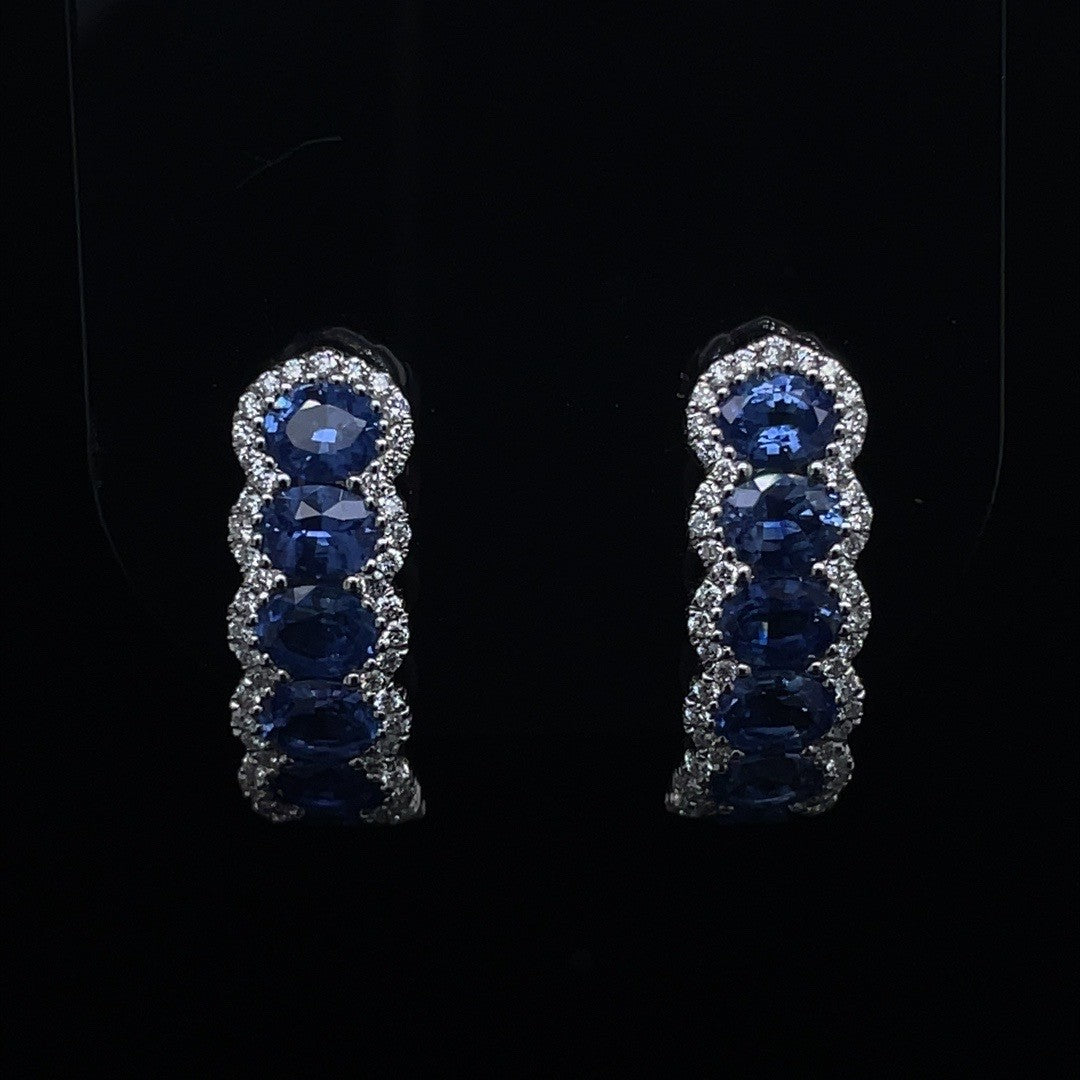 2.43ct Oval Sapphire And Diamond Cluster Hoops