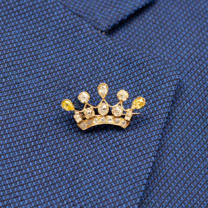 Yellow And White Diamond Set Crown Brooch