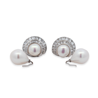 Pearl and Diamond Detachable Cluster Earrings | 1970s