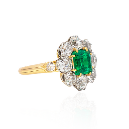 1.40ct Colombian Square Emerald And Diamond Cluster Ring
