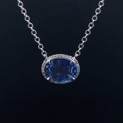 2.18ct Oval Sapphire And Diamond Cluster Pendant