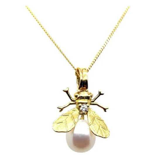 Pear Pearl And Diamond Bee Pendant