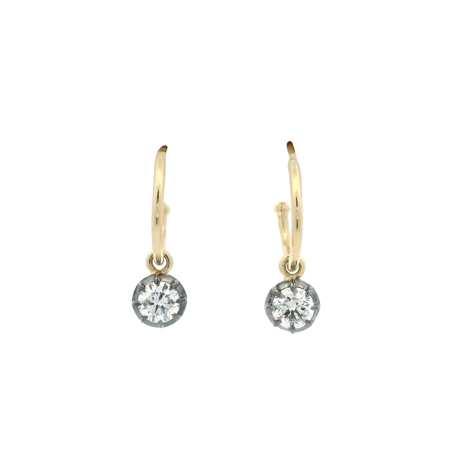 Round Diamond Georgian Style Drop Hoop Earrings