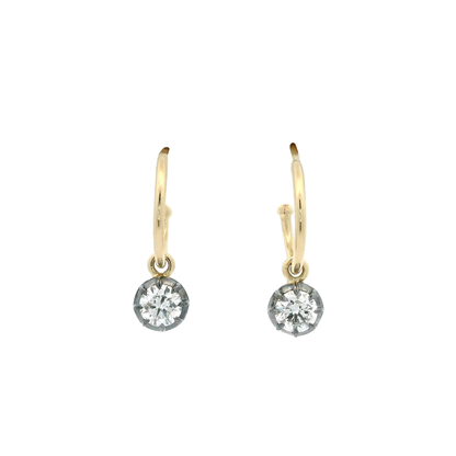 Round Diamond Georgian Style Drop Hoop Earrings