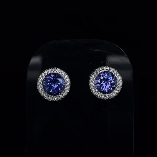 1.97ct Round Tanzanite And Diamond Cluster Earrings