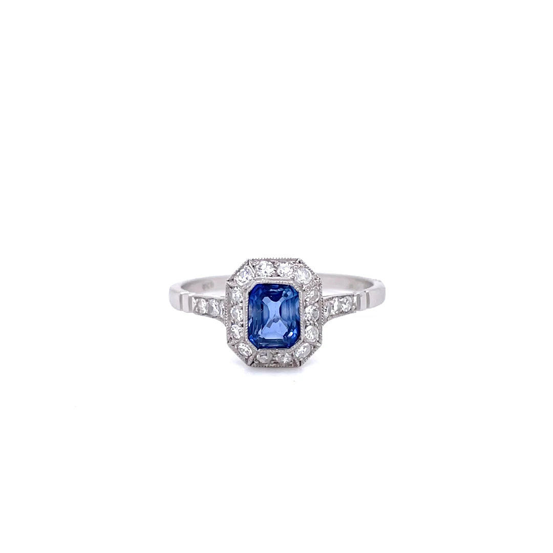 Emerald Cut Sapphire And Diamond Cluster Ring