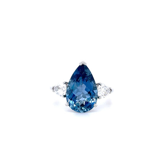 3.75ct Pear Cut Aquamarine And Diamond Three Stone Dress Ring
