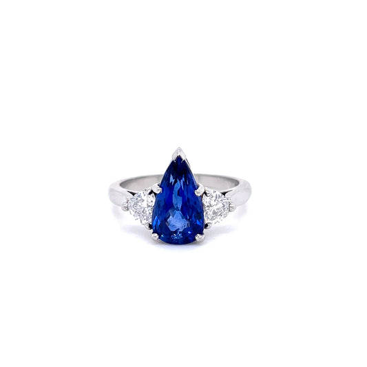 3.70ct Pear Cut Sapphire And Diamond Three Stone Dress Ring