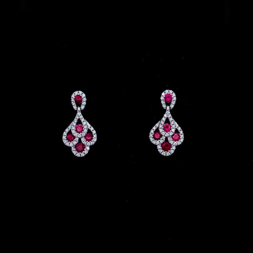 0.69ct Ruby And Diamond Peacock Style Drop Earrings