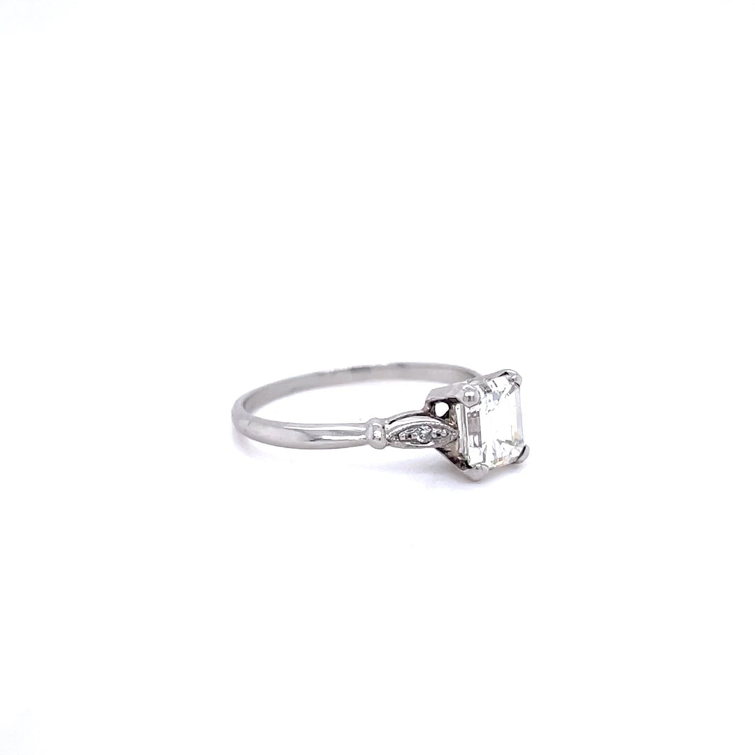 0.95ct Emerald Cut Diamond Ring With Diamond Set Shoulders