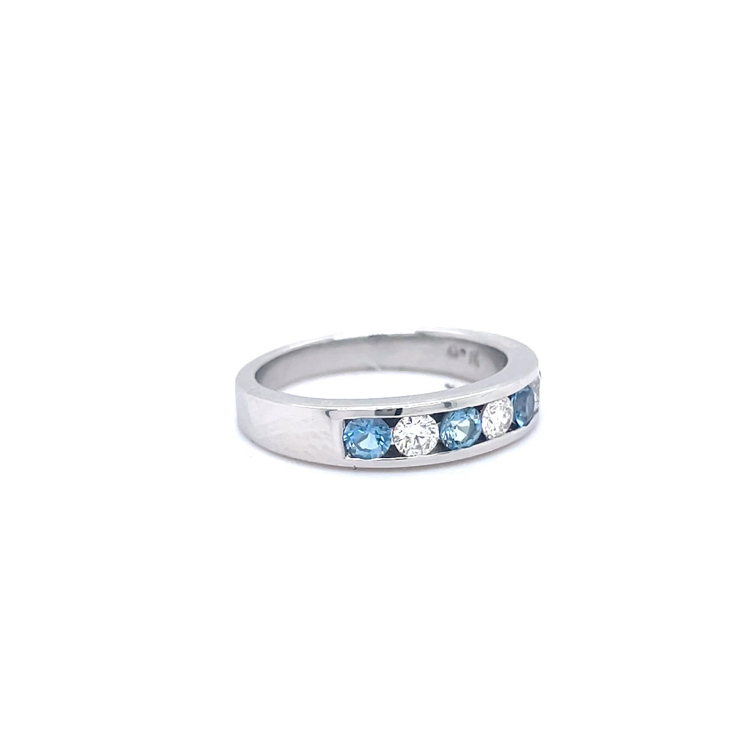 0.43ct Round Aquamarine and Diamond Half Eternity Ring