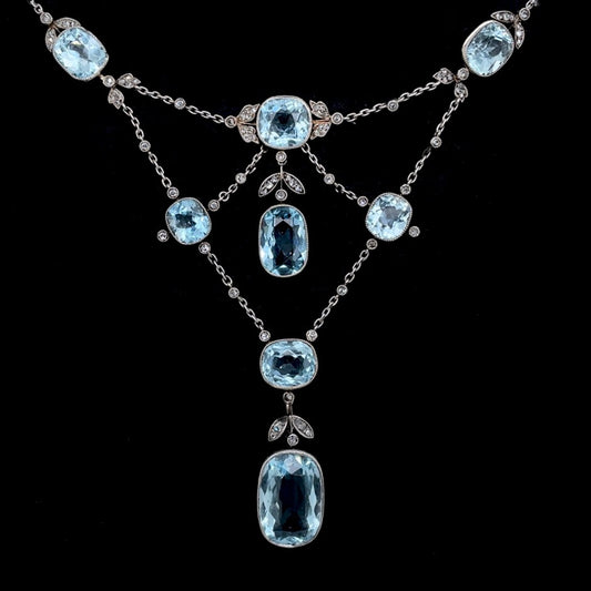 Aquamarine and Diamond Chain Necklace