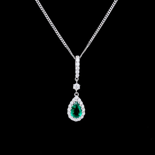 0.33ct Pear Cut Emerald and Diamond Cluster Pendant